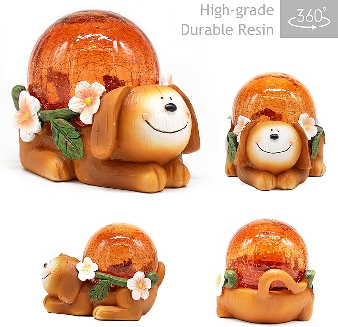 SunKite Puppy Dog Outdoor Statues Solar Garden Lights Resin Animal Figurine Garden Decorations for Patio Yard Lawn Ornament Housewarming Birthday Gift for Mom