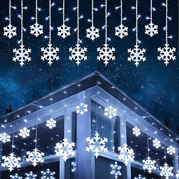 Toodour Christmas Snowflake Lights Outdoor, 17.22ft 264 LED Snowflake Icicle Lights with 22 Drops, Connectable, 8 | Lumora