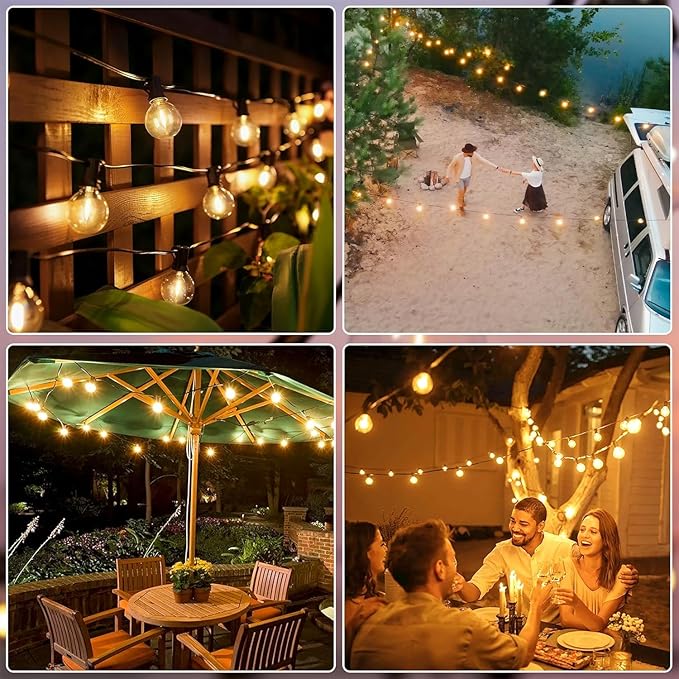 Sxminer Solar Outdoor String Lights, 31ft Wish 26LED Waterproof Shatterproof G40 Bulbs, USB Rechargeable Portable Edison Patio String Lights for Porch,Backyard, Garden, Pool, Party, Camping