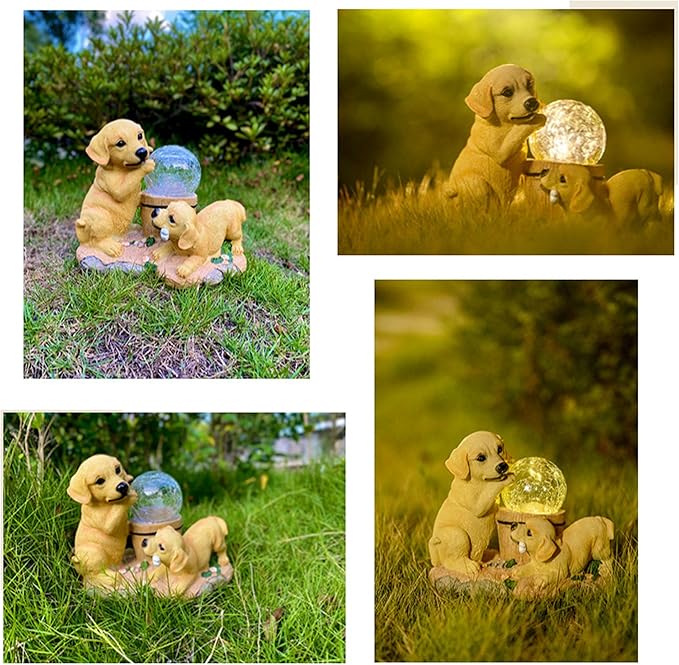PMS Solar Garden Dogs Statues Light, Outdoor Puppy Figurine Resin Decoration for Garden Pathway Patio Yard Lawn Gifts