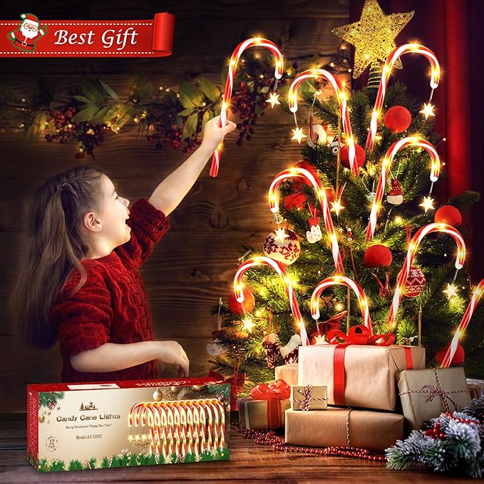 Christmas Decorations Outdoor, 12 Pack Solar Candy Cane Lights Christmas Yard Decorations with 10 Modes and Bright 72 LED, 28ft Longer Waterproof Candy Cane Pathway Lights Xmas Gift