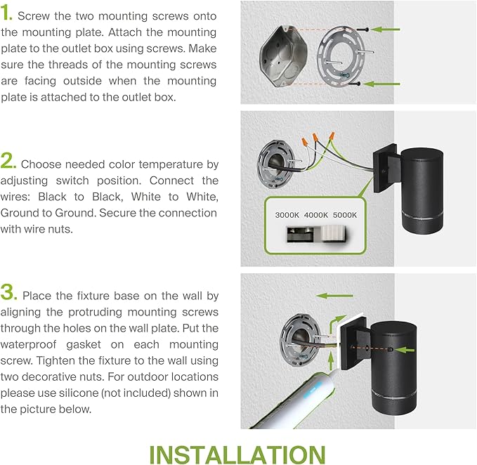 ASD 1 Light LED Indoor & Outdoor Wall Light Fixture | 9W 580LM 3000K-5000K 100-277V Cylinder Up Down Lights | Dimmable Exterior Wall Sconce | Front Door, Porch, Patio | Ringed Black, ETL 2 Pack