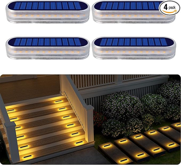 Solar Step Lights Outdoor Waterproof LED, 4 Pack Warm White Flat Solar Powered Deck Lights for Outside, Stick on | Lumora