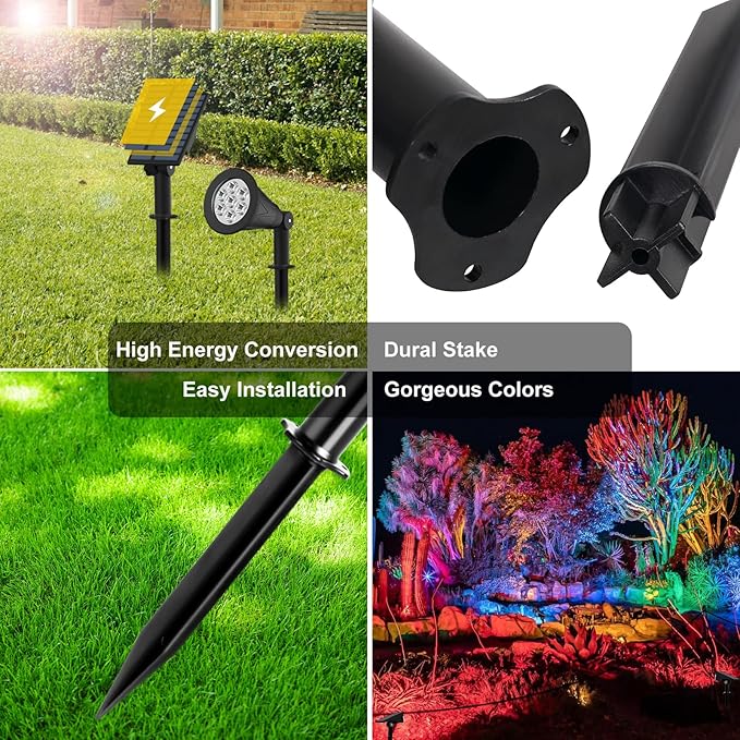 T-SUNUS RGB Solar Landscape Spotlights Christmas, Color Changing Spot Lights Waterproof IP65 Garden Pond Light | Lumora