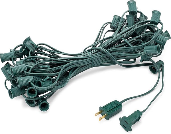 HLO Lighting C7 Light Strings | 50' Green Cord with 12" Socket Spacing, E12 Light Stringer for C7 Christmas Lights | Lumora