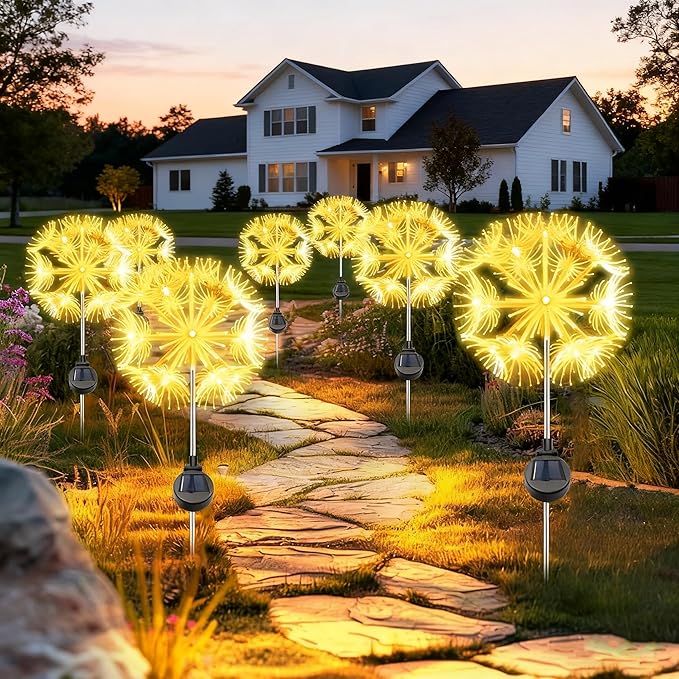 Solar Garden Lights Outdoor Waterproof Decorative, 2-Pack 19LED Warm White Fairy Light 8 Modes, Solar Firework | Lumora