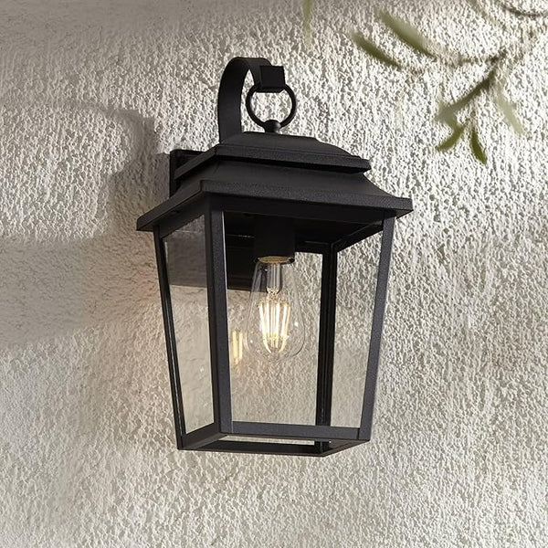 John Timberland Bellis Verde Outdoor Wall Light Sconce Fixture Texturized Black Steel 15 1/4" Clear Glass Lantern | Lumora