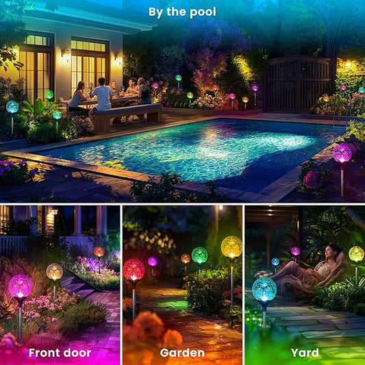 GIGALUMI Solar Garden Lights 6 Pack, Outdoor Solar Lights for Yard Decorative, Christmas Lights Outdoor Decorations Waterproof, Multi-Colored Changing Garden Globes Cracked Glass Ball with LED Lights