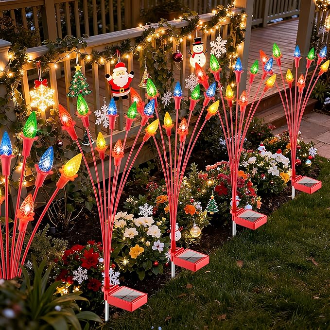 2 Packs Christmas Berry Solar Garden Light with Multiple Colors, Auto ON/Off Solar Lights Outdoor Swaying in The Wind, Christmas Decorating Outdoor Yard Light for Pathway, Pond, Courtyard
