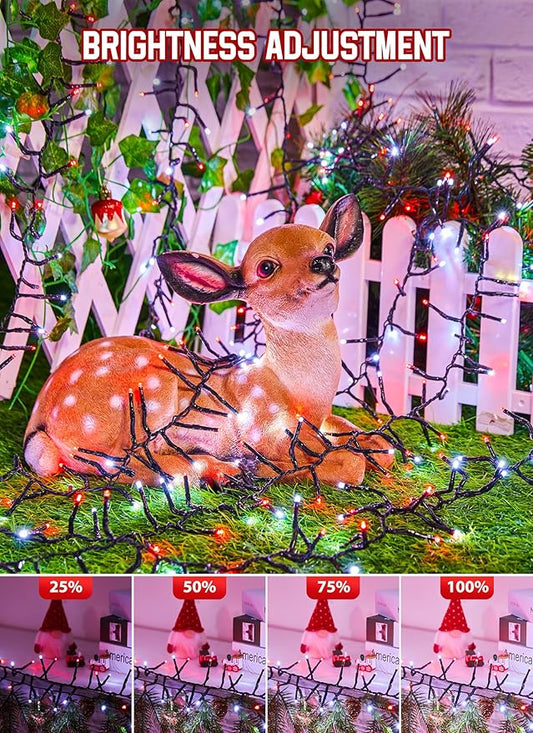Minetom 50 Ft 1000 LED Cluster Lights Christmas Tree Lights Outdoor Christmas Firecrackers String Lights, 12 Modes Timer Remote Waterproof Plug in Twinkle Lights for Xmas Tree Party, Red & Cool White