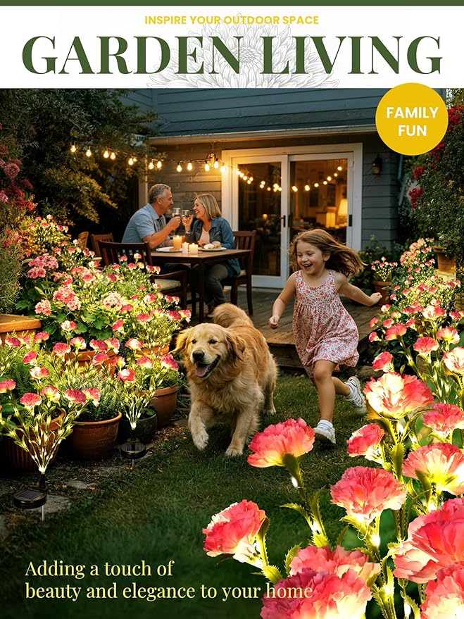 GIGALUMI Solar Lights Outdoor for Garden Decor, 4 Pack Solar Flower Lights Waterproof, 2 Lighting Modes 28 Carnation Flowers for Pathway,Yard, Patio Decoration, Gardening Gifts for Women (Pink)
