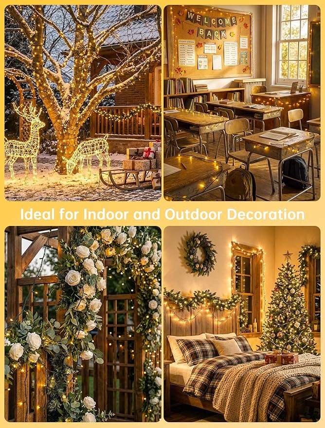Hopolon String Lights Indoor Outdoor, 33 FT 100 LED Connectable Green Wire Twinkle Fairy Lights, Plug in Christmas Light Waterproof for Wedding Party Patio Spring Decor (Warm White)