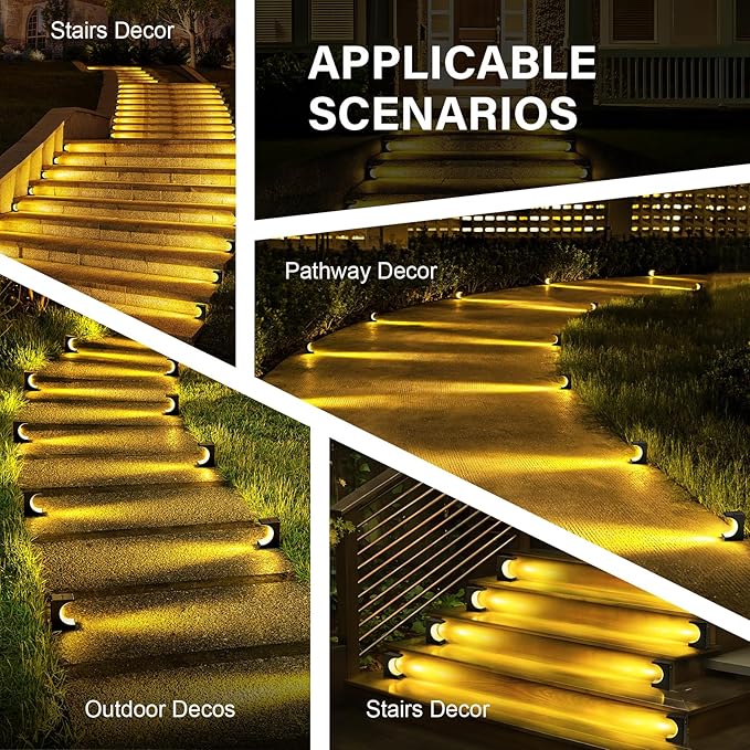 Solar Stair Lights 6 Pack, Outdoor Waterproof IP55, LED Outdoor Step Light Decor for Garden Stair, Deck, Front Step, Front Porch, and Patio