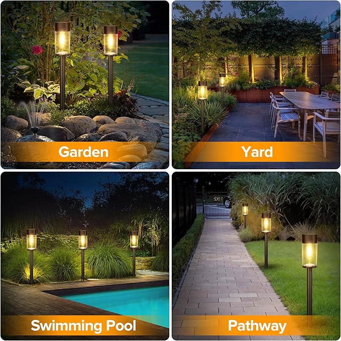 UME 10 Pack Solar Pathway Lights Outdoor Black & 10 Pack Solar Pathway Lights Outdoor Bronze