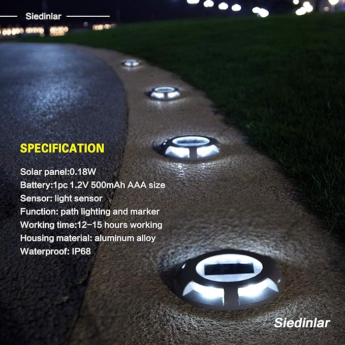 SIEDiNLAR Solar Deck Lights Driveway Dock LED Light Solar Powered Outdoor Waterproof Road Markers for Step Sidewalk | Lumora