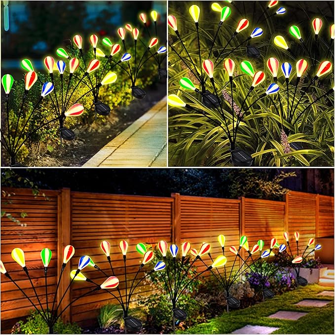 Brizled Solar Lights Outdoor, 2 Pack 6 LED Solar Garden Lights Warm White, 2 Mode Outside Pathway Light Waterproof Backyard Swaying Decorative Lighting for Lawn Patio Yard Fence Garden Pathway Decor