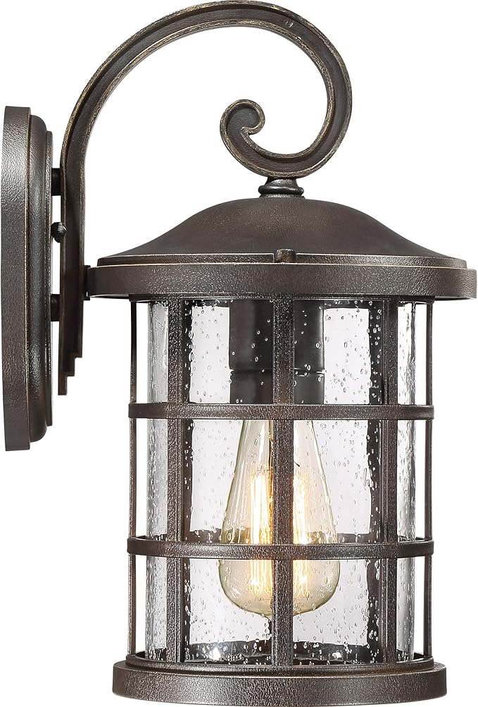 Quoizel Crusade Outdoor Wall Lantern, Coastal Armour 14.25 Inch 1-Light Palladian Bronze Wall Sconce, Clear Seeded Glass, 100W Exterior Wall Lantern Fixture, Outside Lights for Patio, Porch or Garage