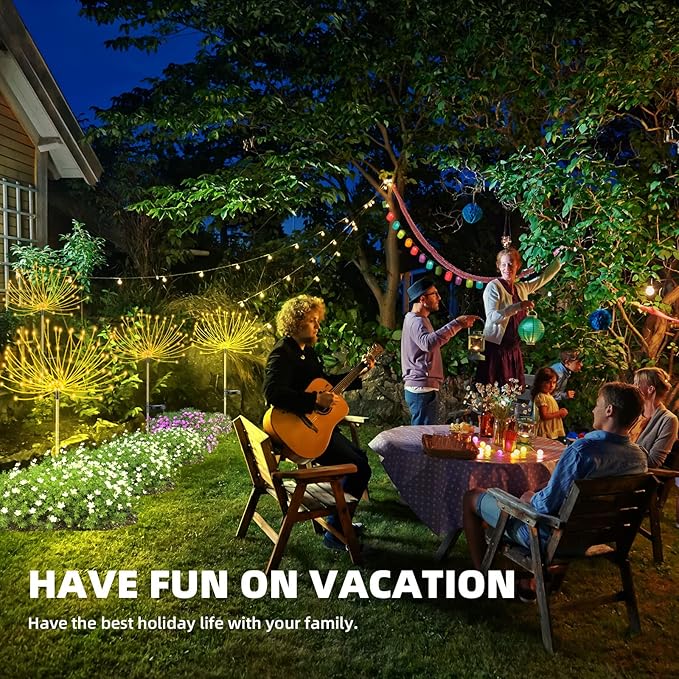 2 PCS Solar Firework Light, Outdoor Solar Garden Decorative Lights 120 LED Powered 40 Copper Wires String DIY | Lumora