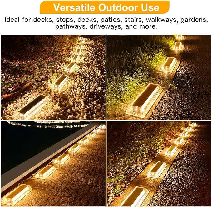 Lacasa Solar Deck Lights 8 Pack, Warm White Solar Light Outdoor Waterproof, Driveway Lights for Stairs, Pathway, Garden, Yard, Sidewalk, Ground
