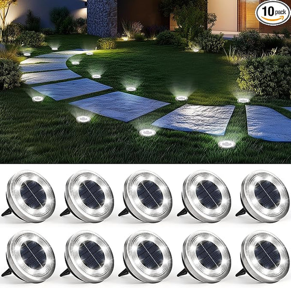 SOLPEX 10 Pack Solar Ground Lights Outdoor Waterproof, Solar Powered Pathway Lights, Landscape Lighting for Garden | Lumora