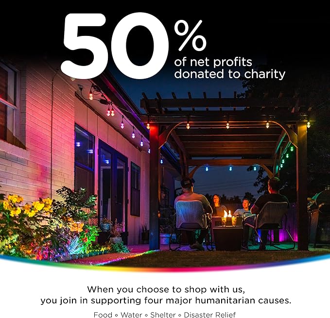 Enbrighten LED Wi-Fi Smart Vintage Café Lights, 48ft, Multicolored/White, Patio, Backyard, Deck, Porch, Outdoor Lighting, Various Color Options, Smart Control, Bluetooth, Vintage Bulbs, 57415