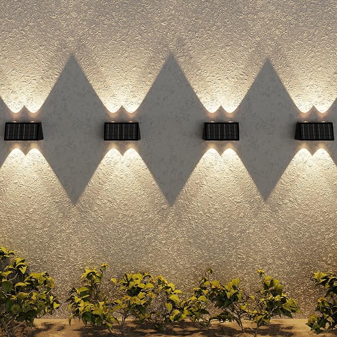 8-Pack Solar Fence Lights, Up & Down Lighting, 50LM/25LM 4 Modes (3000K/6500K), IP65 Waterproof, 1200mAh Battery | Lumora