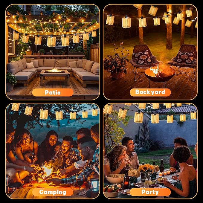 Decorative Plug in String Lights Outdoor Rattan Lamps, 20.5FT 10 LED G40 Bulb Waterproof Hanging Lantern for Patio, Yard, Deck, Garden - Indoor/Outdoor Use