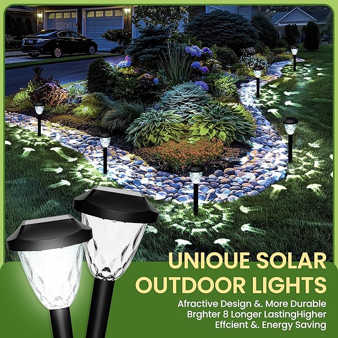Solar Outdoor Lights Waterproof,Solar Pathway Lights Outdoor with Great Pattern, Auto On/Off Garden Decor for Outside Garden Walkway Driveway Pathway(10 Pack)