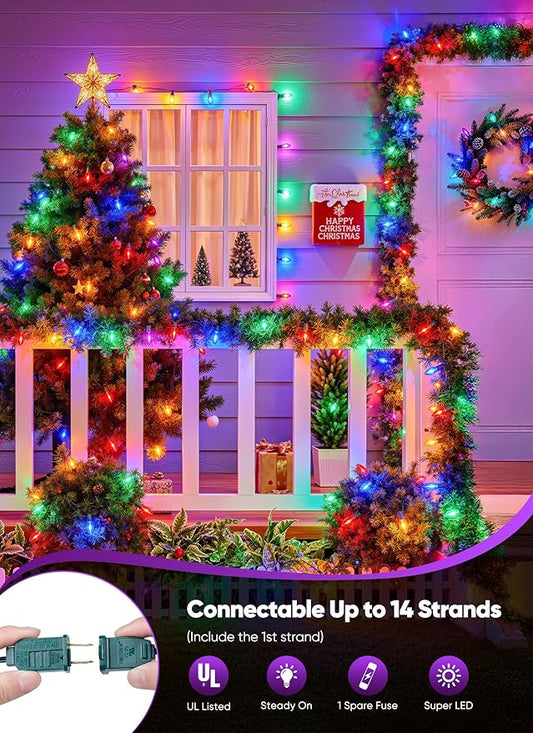 Vintage C9 LED Christmas Lights Outdoor - 50 Feet String with 50 Colored Bulbs, Waterproof Connectable Lights for Holiday Party Roofline, Backyard, Garden, Patio, Green Wire