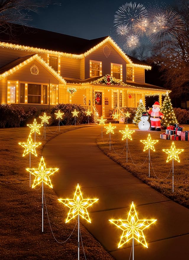 Brightown Pathway Lights Outdoor Christmas Decorations, 2 Set Total 20-Pack Large Waterproof Stake Decorative Light for Outside Sidewalk Yard Lawn Path Walkway Driveway Marker Stake, Warm White