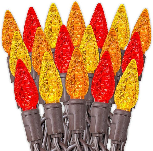70 Light 24Ft Fall Thanksgiving Lights Commercial String Lights C6 LED Strawberry Faceted Bulb – Red/Orange/Yellow | Lumora