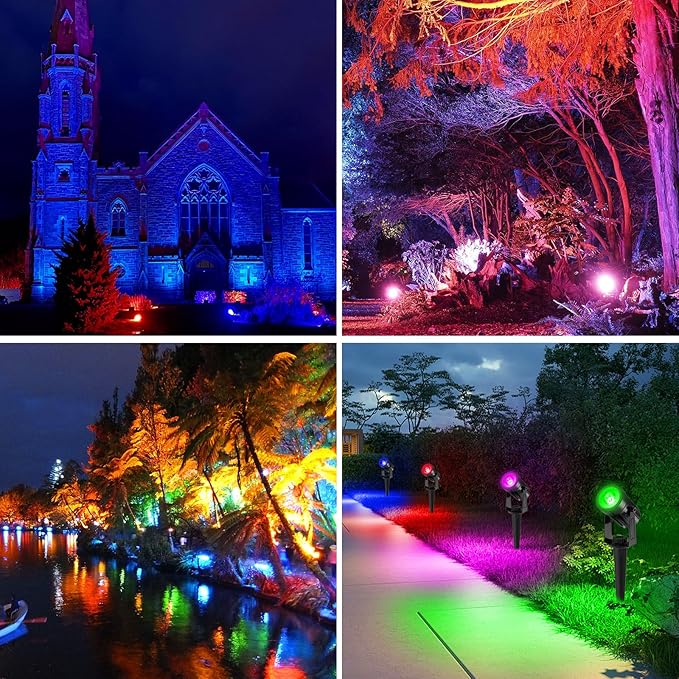T-SUNUS RGB Solar Spot Lights Christmas, Metal Color Changing Landscape Spotlights IP65 Waterproof Spotlight 2-IN-1 | Lumora