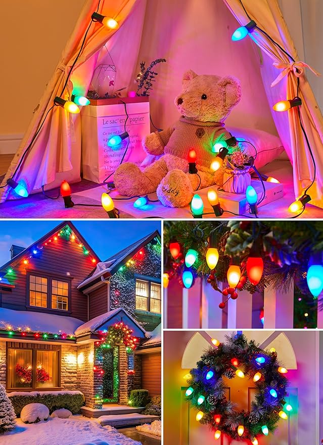 Vintage C9 LED Christmas Lights Outdoor, 150 Feet C9 String Lights with 75 Shatterproof C9 Bulbs, Waterproof | Lumora