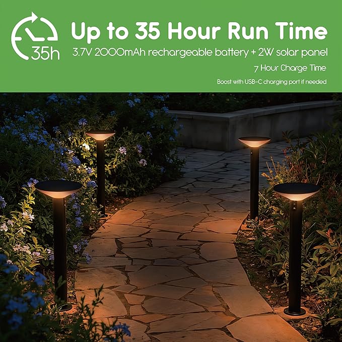 23.5" Solar Pathway Lights - Walkway Solar Lights for Outside - PIR Sensor & Three Lighting Modes - Rechargeable Battery Lasts Up to 35 Hours - 2700K - IP44 Weather Resistant - 4 Pack