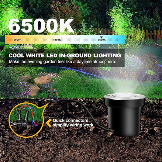 8Pack Low Voltage Landscape Lights with Connectors 3W LED 12-24V In-Ground Lighting IP67 Waterproof Garden Light 6500K Outdoor Decorative Lights for Yard Pathway Wall Patio (Cool White)