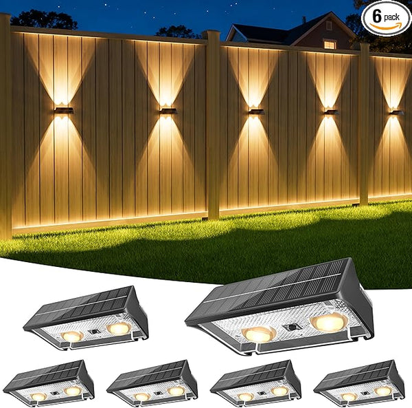 NIORSUN Solar Fence Lights Outdoor, 6 Pack Up and Down Waterproof Solar Wall Lights, Warm & Cool White + RGB, Fence | Lumora