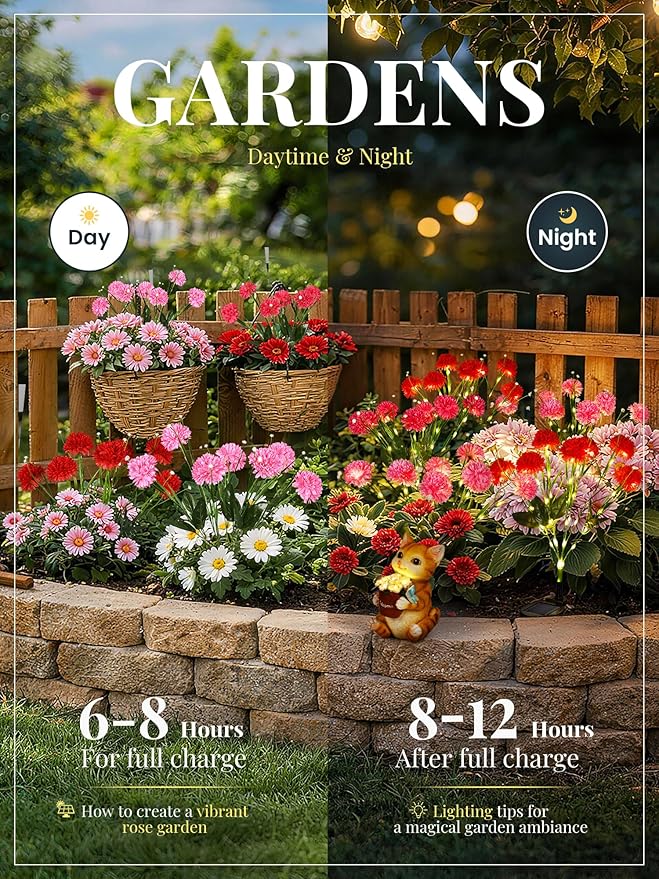 GIGALUMI Solar Lights Outdoor for Garden Decor, 6 Pack Solar Flower Lights Waterproof, 2 Lighting Modes 36 Flowers for Pathway,Yard, Patio Decoration, Gardening Gifts for Women (Multi-Colored)