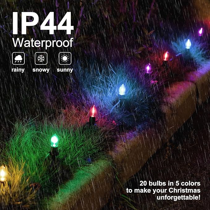 C9 Christmas Pathway Lights Outdoor, 24.2 Feet 20 LED String Lights With Stakes, Waterproof Connectable Decorations for Yard, Garden, Walkway, Driveway, Sidewalk, Multicolored, 2 Pack