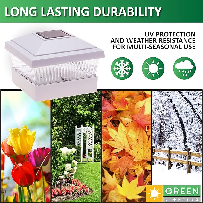 GreenLighting 12 Pack Classic #2 Solar Power Outdoor Garden Pathway Deck Dock Patio Fence Post Light for 5x5 PVC Posts (Off-White)