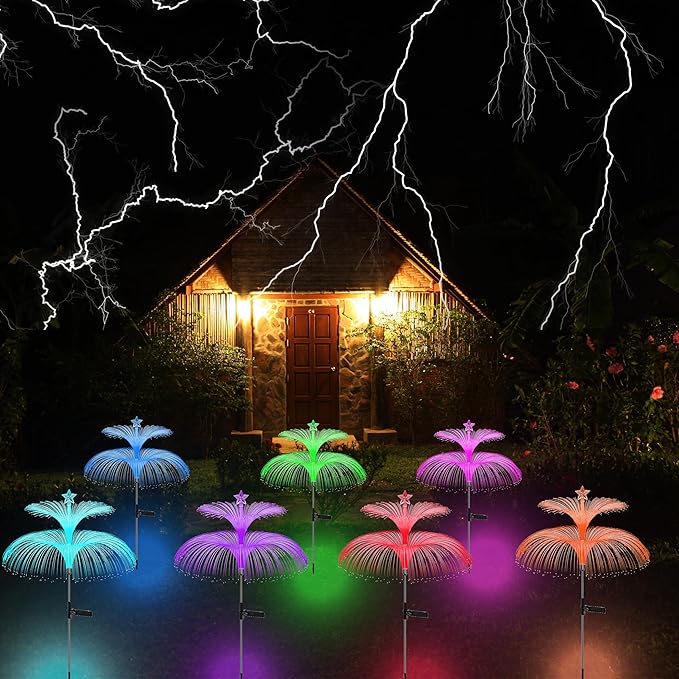 Solar Garden Lights 3 Pack Waterproof Outdoor 7 Color Changing Solar Flower Lights Double Jellyfish and Star Design Christmas Yard Garden Decor