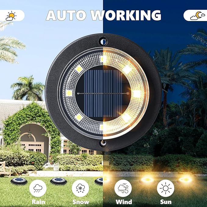 Flacchi Solar Lights Outdoor - Solar Powered Ground Lights Outdoor Solar Disk Light Waterproof Landscape Light for | Lumora