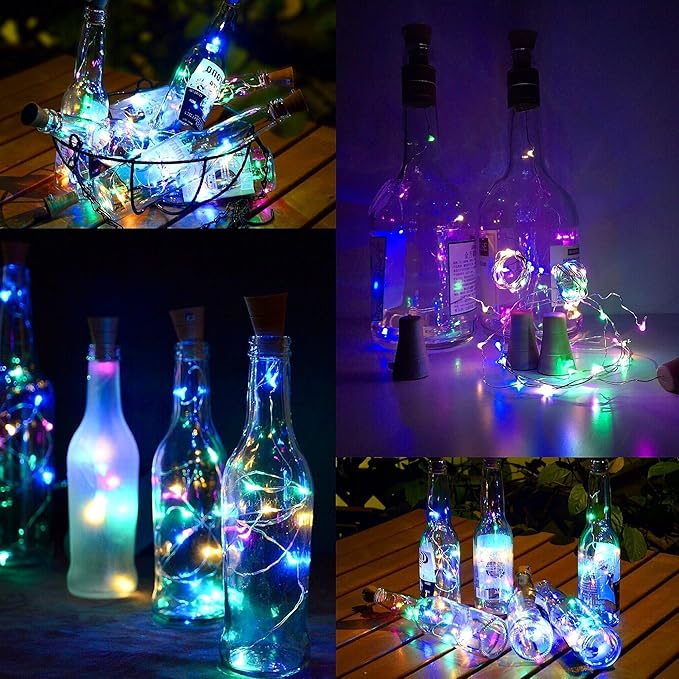 6 Pack Solar Powered Wine Bottle Lights, 20 LED Waterproof Copper Cork Solar Lights for Wedding Christmas, Outdoor, Holiday, Garden, Patio, Pathway Decor (Colorful)