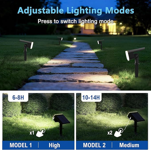 Solar Lights Outdoor Waterproof IP65, Super Bright LED,Cool Light 2 Lighting Modes Selectable, Solar Powered Yard Garden Solar Spot Lights for Outside Landscape Auto On/Off -8 Pack