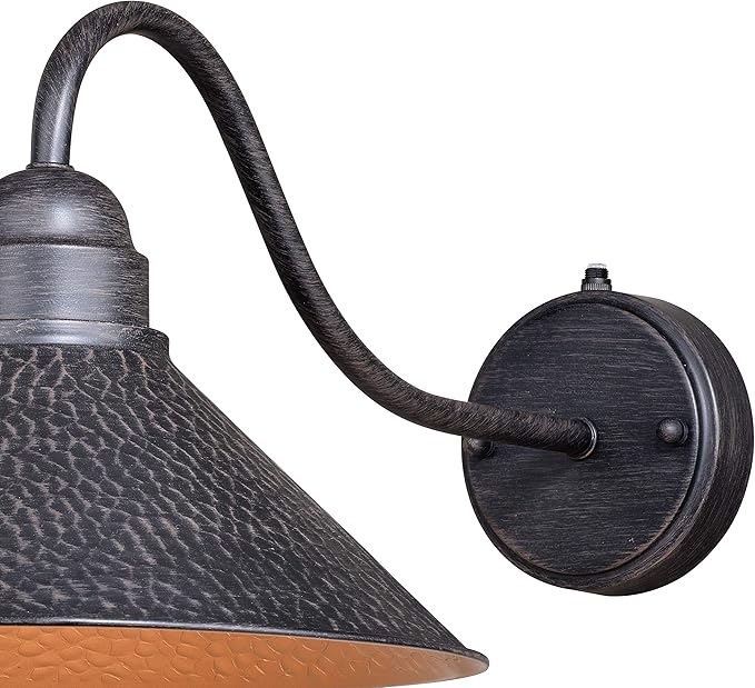 VAXCEL Outland 9.5 in. H 1-Light Aged Iron and Light Gold Dusk to Dawn Sensor Farmhouse Outdoor Wall Sconce, Gooseneck Metal Shade, Dark Sky Compliant for Exterior Porch Patio Front Door or Garage