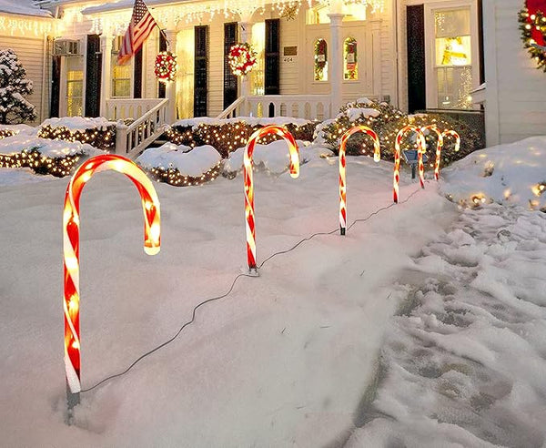 Solar Christmas Candy Cane Lights - Outdoor Stake Christmas Decorations - Waterproof for Patio, Garden, Pathway | Lumora