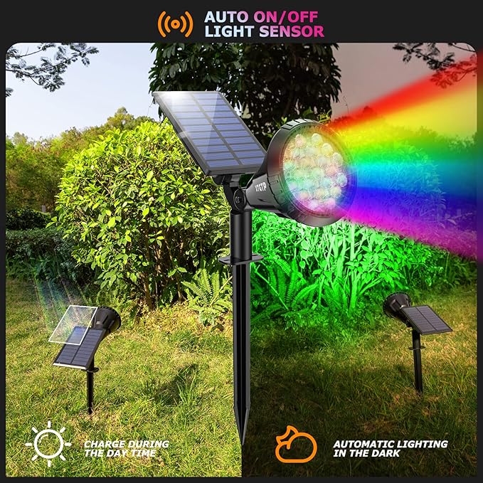 Solar Color Spot Lights Outdoor, 21 LEDs Color Changing Outdoor Lights, IP67 Waterproof RGB Multicolor Yard Solar | Lumora