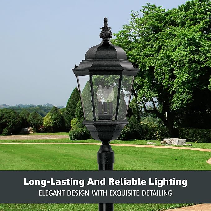 Designers Fountain 3-Light Farrell Outdoor Post Lantern, 28 Inch Exterior Lighting Fixture, Black, 2956-BK