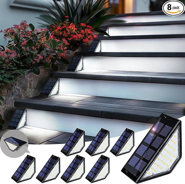 8 Pack Solar Step Lights for Outside, 24 LEDs Solar Stair Lights Waterproof IP65, Solar Deck Lights Outdoor Decor | Lumora