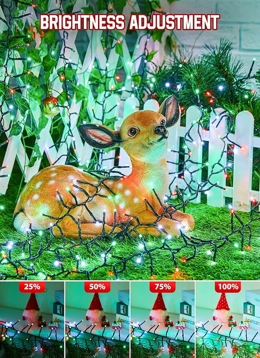 Minetom 50 Ft 1000 LED Cluster Lights Christmas Tree Lights Outdoor Christmas Firecrackers String Light, 12 Modes Timer Remote Waterproof Plug in Twinkle Light for Xmas Tree Party, Red Green & White