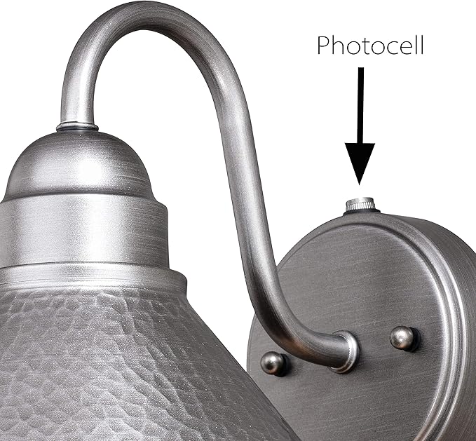 VAXCEL Outland 9 in. H 1-Light Brushed Pewter Dusk to Dawn Sensor Farmhouse Outdoor Wall Sconce, Gooseneck Metal Shade, LED Compatible, Dark Sky Compliant for Exterior Porch Patio Front Door or Garage